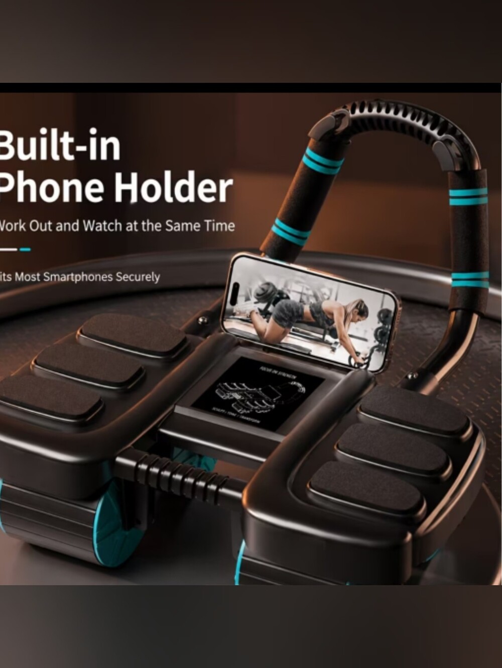 DDAPRO 4-Wheel Auto Rebound Ab Roller with Elbow Support & Phone Holder